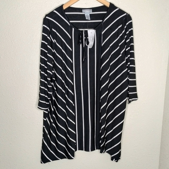Catherines Black White Striped Top size 1X - Picture 1 of 6